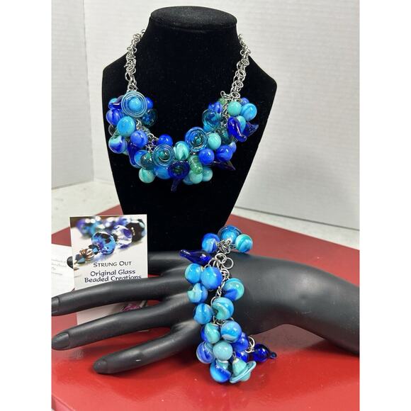 Sherry Fennessy Original Glass Beaded Chunky Necklace Bracelet & Earrings Set‎ - Picture 1 of 12